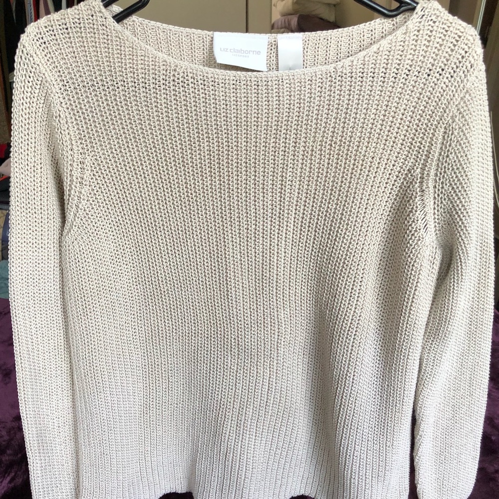 Liz Claiborne 100% Cotton Knit Scoop Neck Sweater